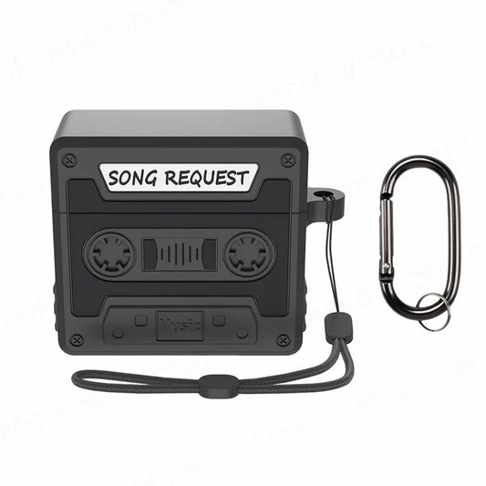 3D Cassette Tape For AirPods with Active Noise Cancellation with Keychain & Lanyard Cartoon Funny Soft Silicone Case